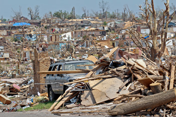 Shambles of a town hit by tornado